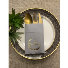 Kidspartim Gold Yaldızlı Gri Kumaş Hissi Dokulu Iyi Bayramlar Cepli Peçete 6 Adet