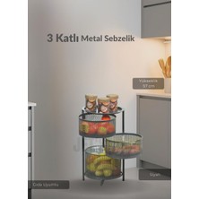 3 Katlı Sebzelik Açılır Metal Patates Soğan Sepeti Paslanmaz Meyvelik Organizer Sepet Siyah