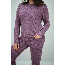 Koza Butik Kadın Büyük Beden Çiçek Desenli Uzun Kollu Pijama Takımı 4235-25