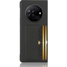 Puluz Tecno Phantom V Fold Siyah Için Litchi Doku Kart Yuvası Telefon Kılıfı (Yurt Dışından)