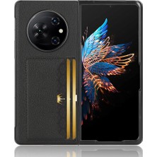 Puluz Tecno Phantom V Fold Siyah Için Litchi Doku Kart Yuvası Telefon Kılıfı (Yurt Dışından)