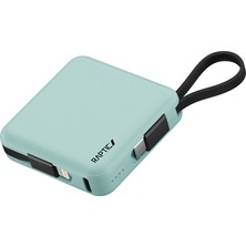 Raptic Lightning ve Type-C Kablolu Dijital LED Göstergeli Askılı Powerbank 5000 mAh Yeşil