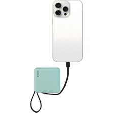 Raptic Lightning ve Type-C Kablolu Dijital LED Göstergeli Askılı Powerbank 5000 mAh Yeşil