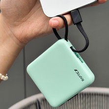 Raptic Lightning ve Type-C Kablolu Dijital LED Göstergeli Askılı Powerbank 5000 mAh Yeşil