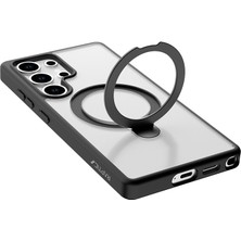 Galaxy S25 Ultra Kılıf Magsafe Uyumlu Raptic Air Stand Serisi Buzlu Transparan Standlı Kapak Siyah
