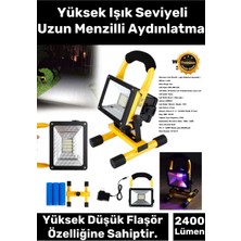 Premium 2400 Lümen IP44 Su Geçirmez 4400 Lityum Pil 100 Metre Menzilli Şarjlı Spot Lamba Projektör