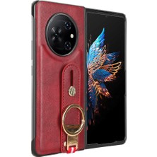 Puluz Tecno Phantom V Fold Kırmızı Bileklik Deri Kılıf (Yurt Dışından)