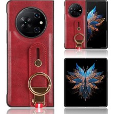 Puluz Tecno Phantom V Fold Kırmızı Bileklik Deri Kılıf (Yurt Dışından)