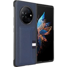 Puluz Tecno Phantom V Fold Mavi Için Litchi Doku Kart Yuvası Telefon Kılıfı (Yurt Dışından)