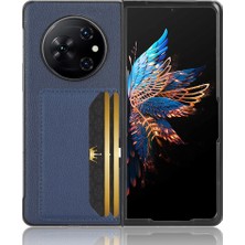 Puluz Tecno Phantom V Fold Mavi Için Litchi Doku Kart Yuvası Telefon Kılıfı (Yurt Dışından)