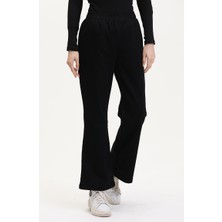 Sefa Merve Beli Lastikli Ispanyol Paça Pantolon 181612-01 Siyah