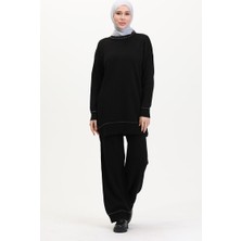 Sefa Merve Çizgili Şeritli Triko Takım 3085-03 Siyah