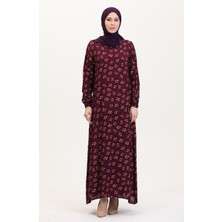 Sefa Merve Desenli Viskon Elbise 0007-03 Mürdüm