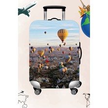 Likralı Esnek Kumaş  Kapadokya Baskılı Dayanıklı Valiz Ve Bavul Kılıfı