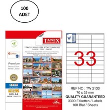 Tanex Lazer Etiket TW-2133 70X25 mm 100 Lü