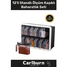 Premium Modern Pratik Bölmeki Şeffaf Mutfak Tezgah 12LI Standlı Ölçü Kaşıklı Plastik Baharatlık Seti