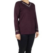 Ece Giyim 0kadın Yakave Kolağzı Taşlı Likralı Penye Bluz