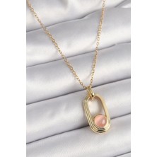 XML Dünyası 316L Çelik Gold Renk Pembe Kedi Göz Model Kadın Kolye