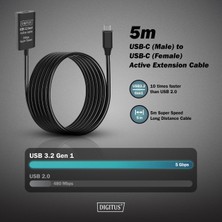 Dıgıtus Aktif USB 3.2 Gen1 5g Uzatma Kablosu, Usb-C - Usb-C, 5 Metre