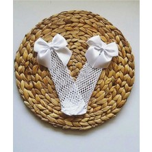 Royaleks Beyaz Fileli Diz Altı Fiyonklu Kız Çocuk Çorap