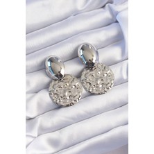 Sinerji Shop Pirinç Gümüş Renk Oval Ezme Plaka Küpe - TJ-BKP9234