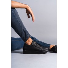 SLW155 Warrior Bağcıklı ve Fermuarlı Cilt Erkek Günlük Sneaker Ayakkabı St Siyah