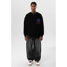 Yazı Baskılı Oversize Sweatshirt Siyah