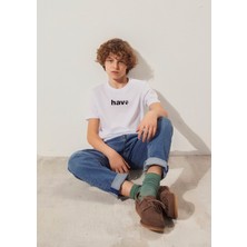 Mavi Hav Baskılı Beyaz Çocuk Tişört 6610350-620