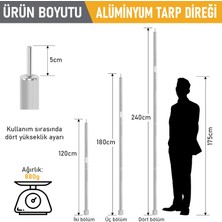 Haegs Tarp Kamp Direkleri, 2`li Set Teleskopik Alüminyum Tente Çadır Gölgelik Branda Direkleri, Çadır Direği, Kamp Çubukları, Gölgelik Çubukları, Gümüş