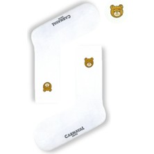 Nakışlı Ayıcık Desenli Beyaz Çorap