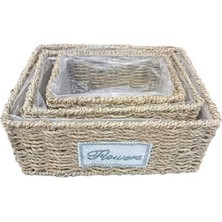 HobiDünyasıElif Dikdörtgen Doğal Hasır Saksı Seti - 3'lü