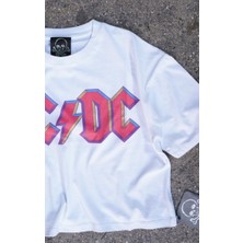 Ac/cd Beyaz Crop Pembe Baskılı T-Shirt
