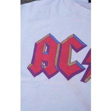 Ac/cd Beyaz Crop Pembe Baskılı T-Shirt