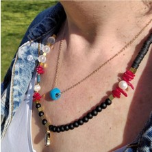 Bengü Accessories Gözüm Sende Serisi Mercan, Inci, Oniks Taşlı Göz Kolye