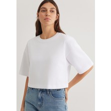 Mavi Beyaz Crop Basic Tişört 1612377-620