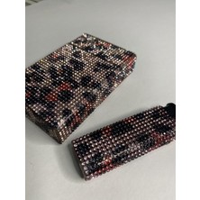 Kısa Slim Taşlı Sigara Kutusu Pembe Leopar