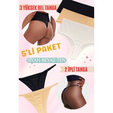 Red İç Giyim Yüksek Bel Tanga-Ip Askılı Tanga Pamuk 5'li Paket (Yumuşak, Esnek, Likralı)