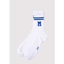 Mavi Mavi Logo Detaylı Beyaz Soket Çorap 0911108-620