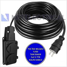 Netelectrical Kauçuk 2'li 10 Metre Topraklı Grup Priz - 3x2.5 Ttr Tam Bakır Kalın Siyah Kablo