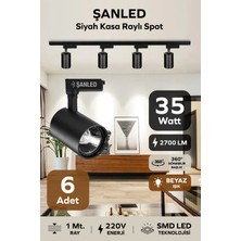ŞANLED Siyah Kasa Beyaz/Günışığı 35W Raylı Spot / 6 Adet + 1 Metre Ray