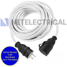 Netelectrical Kauçuk Tekli Seyyar Uzatma Kablosu - 3x2.5 Ttr Kalın Kablo Beyaz - 10 Metre (Elektrikli Araç Şarjı ve Karavan İçi Kullanım)