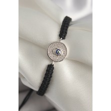 Callerrons Accessories Pirinç Gümüş Renk Zirkon Taşlı Nazar Boncuk Işleme Makrome Asansörlü Model Kadın Bileklik - EBJ250301W31642