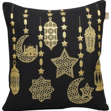 Belıeve Ramazan Fener  Jakarlı Dokuma Goblen  Dekoratif Siyah Kırlent 45 x 45