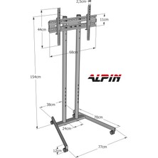 ALPIN TV/Fuar Standı Metal Ayaklı Tekerlekli TV Sehpası/Ünitesi 40” inç – 75” inç