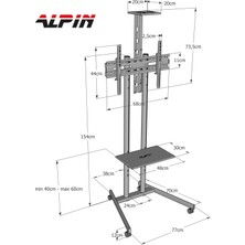 ALPIN TV/Fuar ve Toplantı Odası Standı Video Kamera Askı Aparatlı Metal Ayaklı TV Sehpası/Ünitesi 40” inç – 75” inç