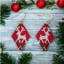 Bengü Accessories Yılbaşı Hediyesi Ren Geyiği Tasarımlı Miyuki Küpe