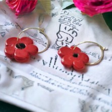 Bengü Accessories Kırmızı Murano Çiçek Tasarım Küpe