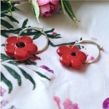 Bengü Accessories Kırmızı Murano Çiçek Tasarım Küpe