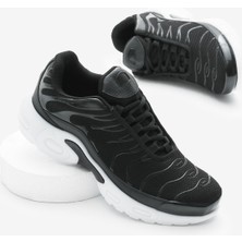 Tonny Black Unisex Siyah Beyaz Faylon Tpu Taban Nefes Alabilen Kumaş Bağcıklı Spor Ayakkabı