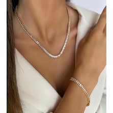 Takimak Store Su Yolu Zirkon Taşlı Gold Vip Bileklik Baget Kesim Kararmaz Paslanmaz